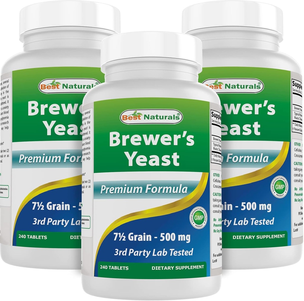 Best Naturals, Brewers Yeast, 7-1/2 Grains עם ויטמין B1, ויטמין B2, 1000 מ"ג 240 טבליות (240 Count (Pack of 3)