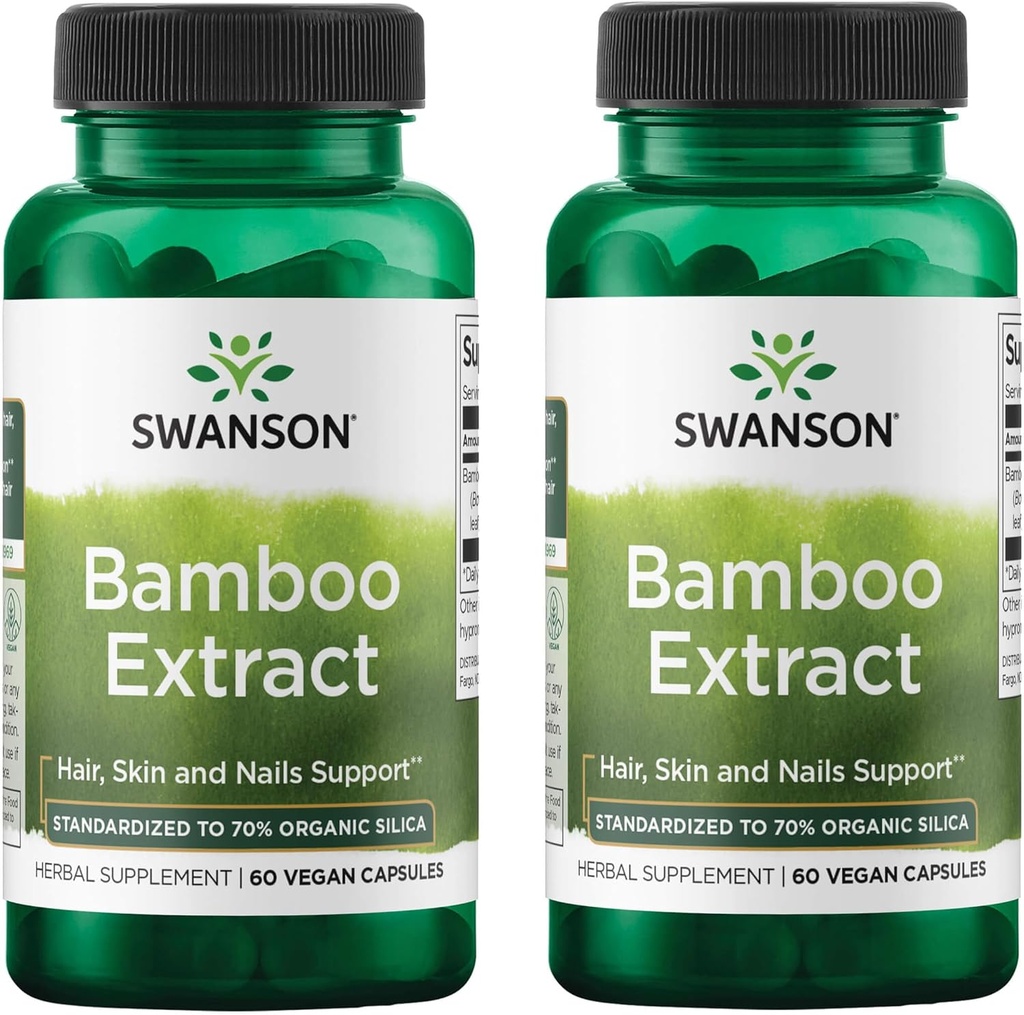 Swanson Bamboo Extract - שיער טבעי, עור וציפורים תוספת - 70% Silica תוכן תומך בתצורת קולג'ן ועצמות צמיחה - (60 כמוסות Veggie, 300 מ"ג כל אחד) (2 Pack)
