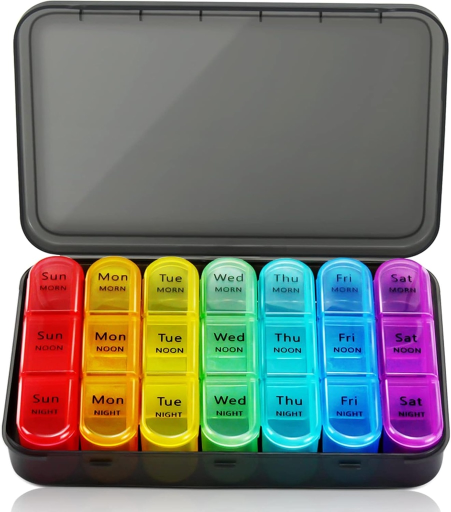 מארגנת גלולות שבועיות 3 פעמים ביום, 7 Day Pill Box Large Compartments Moisture-Proof Pill Case, Daily Portable Travel Morning Noon Evening Pill Container, for Fish Oils, ויטמינים, תוספי מזון
