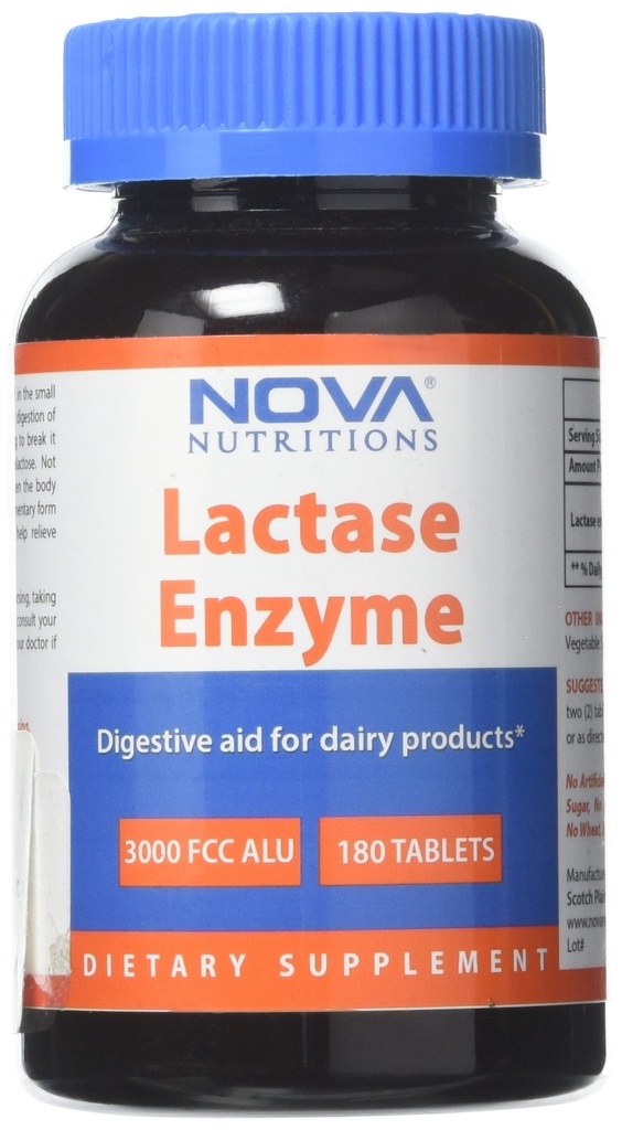 מוצרי נובה Lactase Enzyme 3000 FCC ALU 180 טבליות