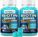 2 Pack Vegan biotin Gummies לשיער, Skin & Nails - 20,000 mcg לכל משרת, מתאים לנשים וגברים - 120 מסטיקנים