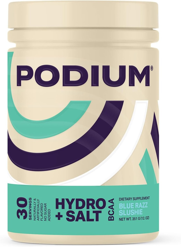 Podium Nutrition, Instantized BCAA אבקת, הידרו ומלח, Blue Razz Slushie, 30 משרתים, אלקטרוליטים, הידרציה, התאוששות