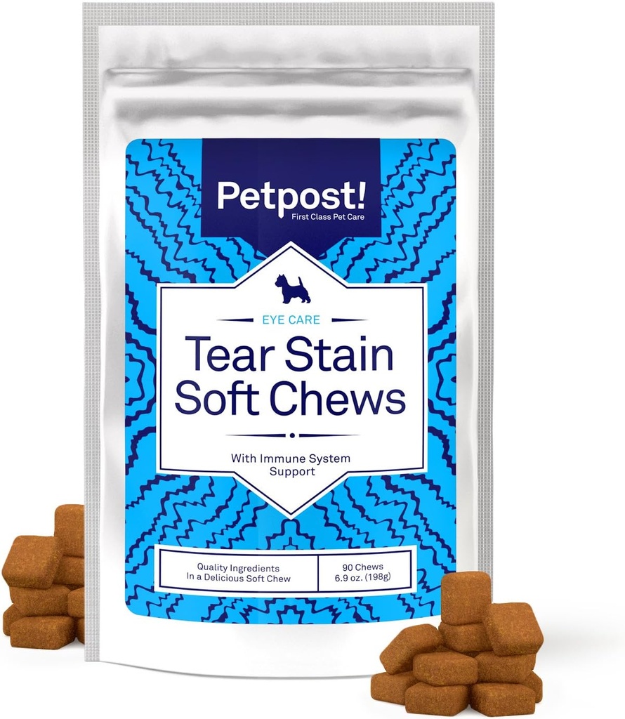 Petpost Tear Stain Remover Soft Chews for Dogs | 90 Count Cheese Flavor Dog Tear Stain Support Supplement