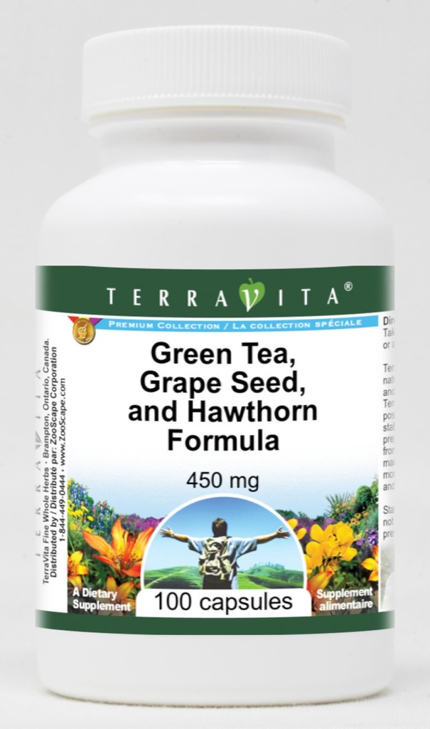 תמיכה בלחץ דם גבוה - תה ירוק, Grape Seed and Holhorn - 450 מ"ג (100 קפסולות, ZIN: 517080)