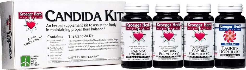 Kroeger Herb מוצרים, Candida תומך Kit, תוסף תזונה תזונתית, Gut Health, Optimal Intestinal Function, Non-GMO, Gluten Free, No Preservatives, Made in USA