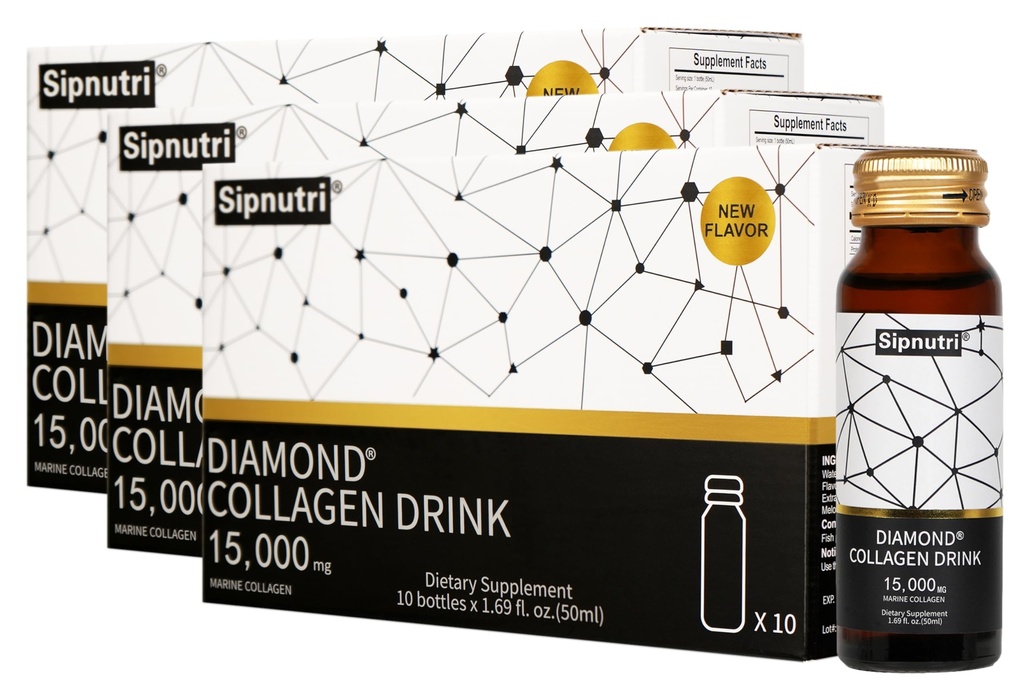 שתייה נוזלית יהלום, 15000 מ"ג הידרוליזד Marine Collagen Peptides עם ויטמין C, Pomegranate, שיער שיער בריא נומס תמיכה העצם, 50 מ"ל x 10 בקבוקים (3 Boxes)
