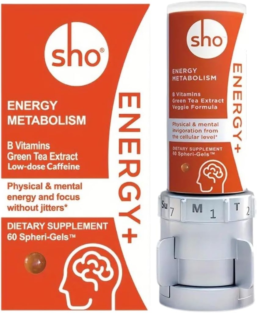 SHO Vegan Energy+ Focus Kit - Fita Green Tea Extract, Methylated B Complex, ויטמין B ו Caffeine אנרגיה טבעית Booster ללא התרסקות, Jitters for Men and Women - 60 Pills Refillבק