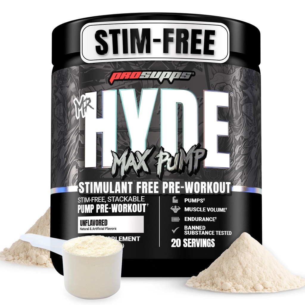 PROSUPPS מר הייד מקס שואב אבקה טרום עבודהout - Stim-Free Preworkout תומך זרימת הדם, נפח שרירים & Endurance - Caffeine-Free Nitric Oxide ו- Fitnesss (Unflaved, 20 משרתים)