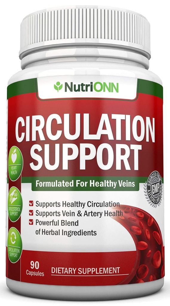 Blood Circulation Support - All Herbal Supplement for Healthy Blood Flow, Arteries & Veins - מקדם נוחות - עם הותורן, Niacin, L-Arginine, Butcher's Broom, קייאן פפר, סוס צ'יסטוז