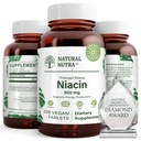 טבעי Nutra Time-Release Slow Niacin 500 מ"ג (Vitamin B3), תמיכה כולסטרול בריא, מקדם בריאות Cardiovascular, מקדם תאי עור ושיפור התפקוד הקוגניטיבי, 250 טבליות טבעוניות