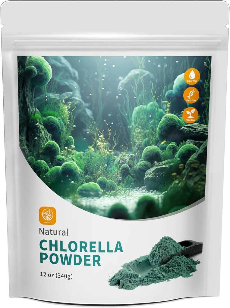 אבקת Chlorella טבעית עם 12 oz - אבקת Chlorophyll, תומכת מערכת החיסון ותפקוד Liver, לשמור על נוער, טבעוני, עשיר בחלבון טבעוני ווויטמינים.