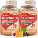 סוכר חינם ויטמין C + D3 + Zinc Gummies למבוגרים 50 +, 9 ב 1 Immune הגנה תוספת עם D3 5000IU, Elderberry, Echinacea, Mullein Leaf for Boost Immunity, Power Antioxidant, טבעוני (Pack of 2), Elderberry, Echinacea, Mullein Leaf for Boost Immunity, Power Antioxidant, Vegan (Pack of 2)