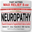Neuropathy Nerve Relief Cream - Fast Acting Max Relief for Feet Legs Back - Ultra Power Menthol Arnica Aloe Vera MSM, Soothing Natural Nerve Comfort Relief, Super Large 8 oz