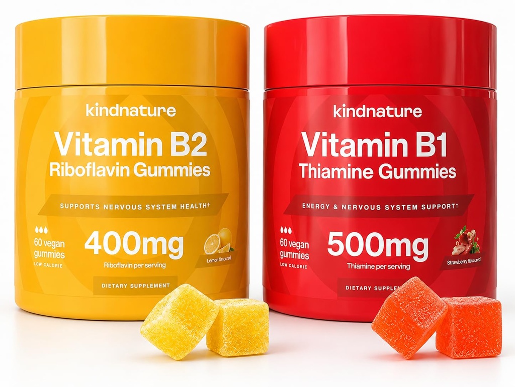 B-Vitamin Boost: B1 Thiamine 500 מ"ג ו- B2 Riboflavin 400 מ"ג חניכיים Duo לילדים ומבוגרים