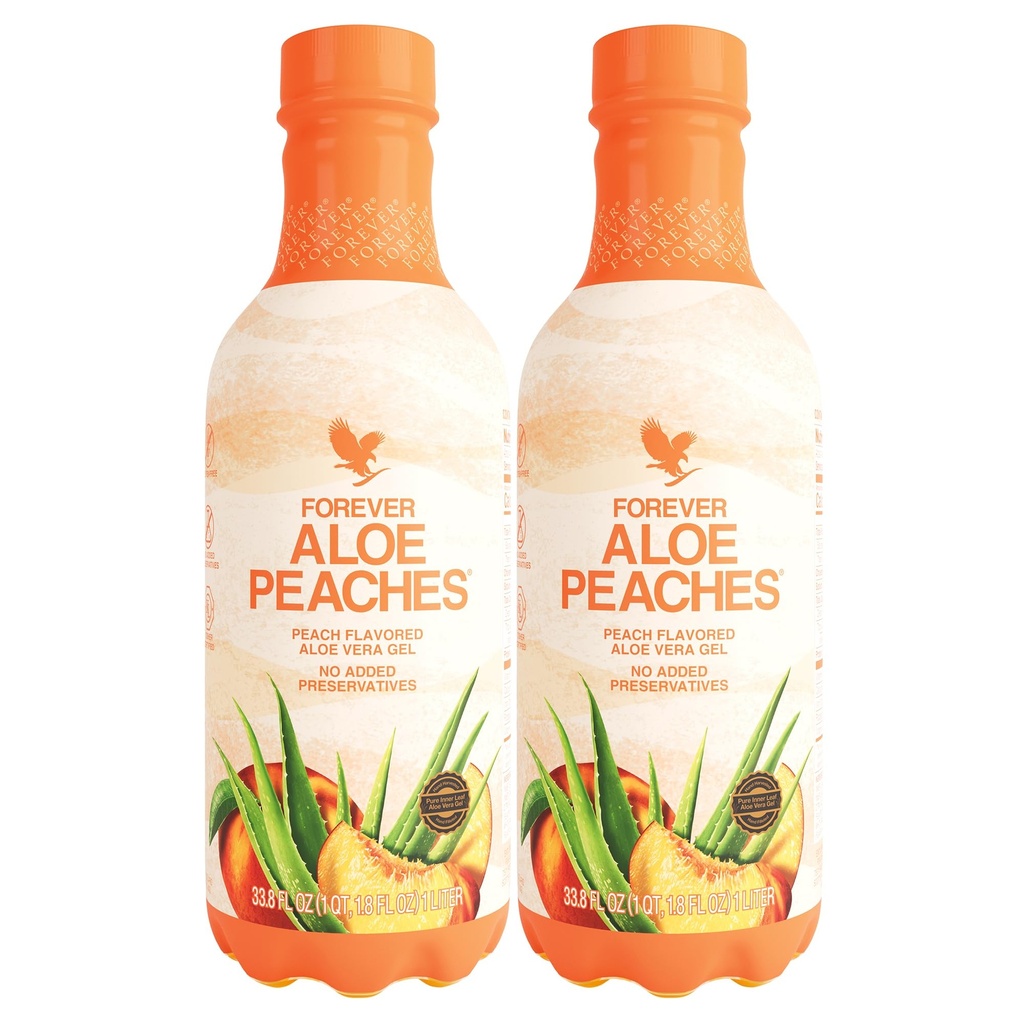 Forever Living - Aloe Peaches - Pure Aloe with Real Peach Flavor - תומך ב- Digestion and Immunity - טבעוני ו- Gluten-Free - 33.8 fl oz (2-Pack)