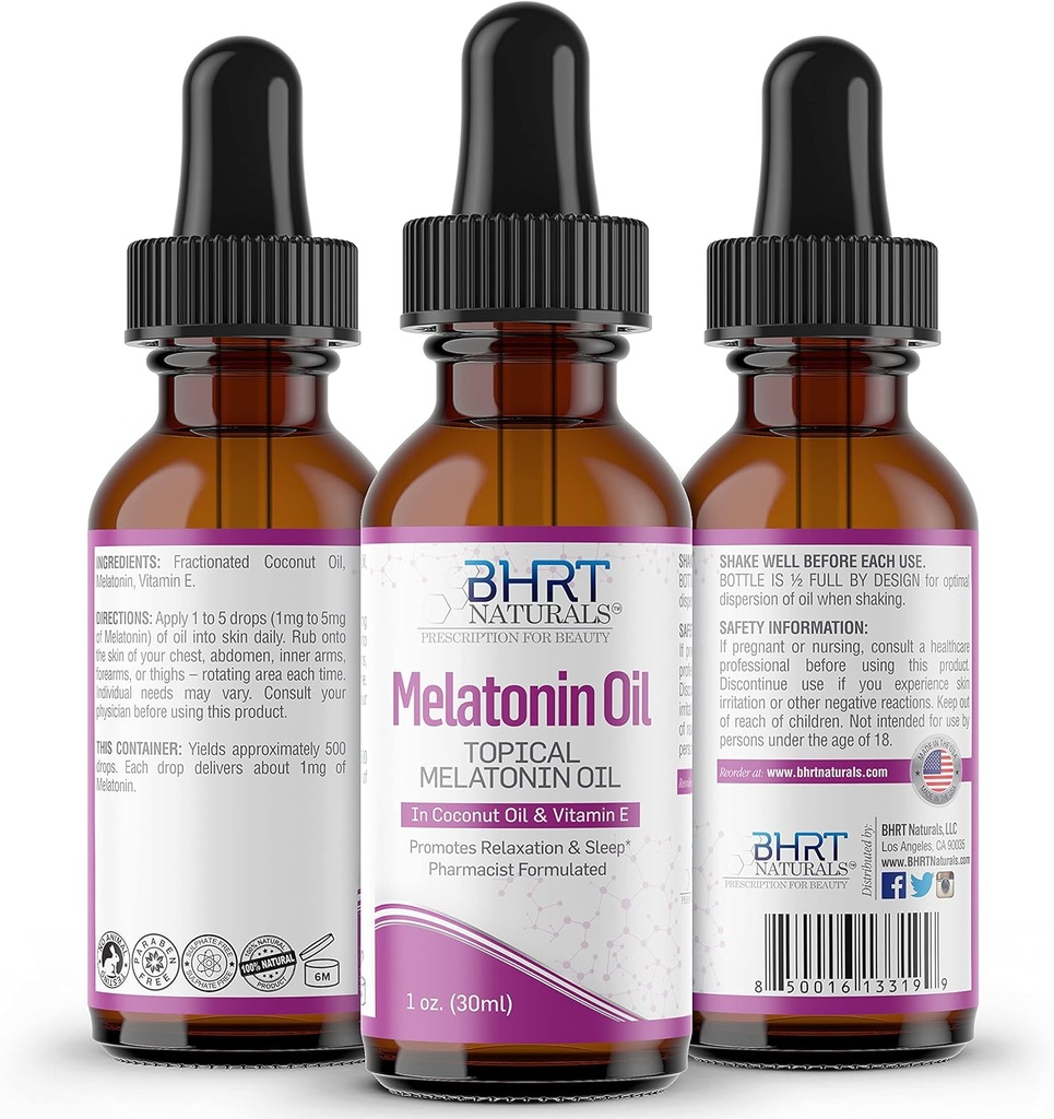 שמן מלטונין נוזלי - Natural Sleep Aid - Essential Oil מלטונין טבעי - מסייע בשינה ורגיעה - Alcohol & Gluten Free - מלטונין אורגני למבוגרים (1בק)
