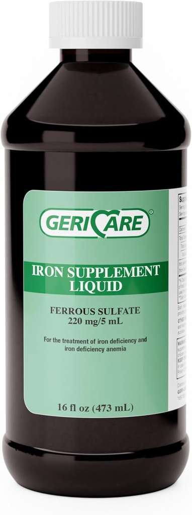 GeriCare 220 High Potency נוזל ברזל | ברזל למבוגרים | Aemia and Iron Deficiency | 220mg of Iron Per 5mL Dose