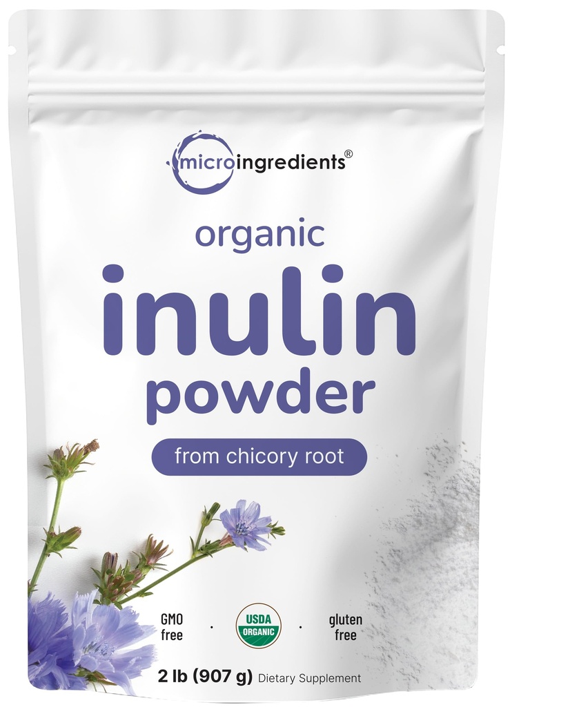 אבקת Inulin סיבים אורגניים, 2lb | Natural Prebiotic לתמיכה בבריאות העיכול & Gut | Soluble, Easily Digestable | Unflavored, טבעוני