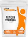 אבקת BulkSupplements.com Niacin - תוסף ויטמין B3, Niacin Flush - Gluten Free, 500 מ"ג לשרת, 1kg (2.2 lbs) (Pack of 1)
