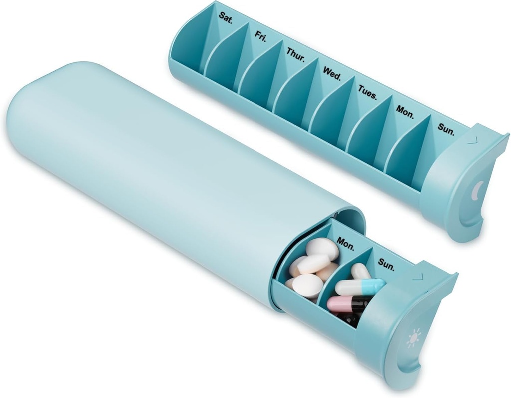 גלולת גלולת גלולות 2 פעמים ביום, AM PM Pill Box 7 יום, שבוע נסיעות המכילות גלולות, מקרה גלולה יפה עבור ויטמין, תרופות, ויטמינים, שמן דגים ותוספים (כחול)