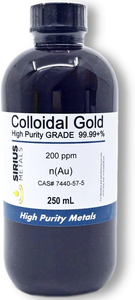 True Colloidal Gold - 200 ppm - 250 mL (8.45 Fl Oz) ב- Clear BPA-Free plasticבק