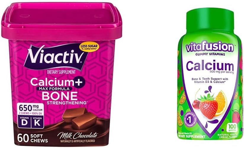 Viactiv Calcium Chews 60 Count & vitafusion Calcium ויטמינים 100 Count - תוספי Calcium עבור העצם & שיניים תמיכה תמיכה