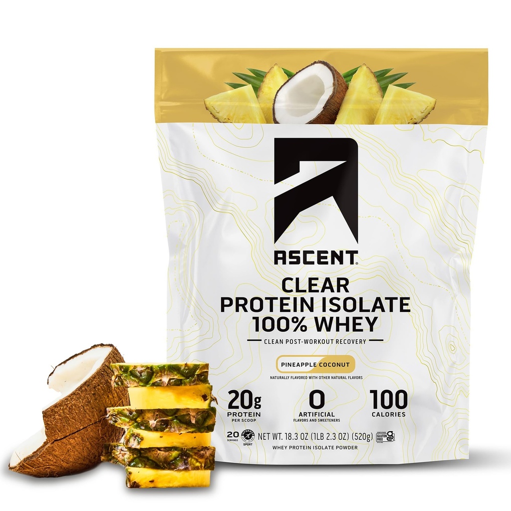 100% בהיר אבקת חלבון Whey - פוסט עבודהout Whey חלבון Isolate, Zero A מלאכותי Flavors & Sweeteners, Gluten Free, 5.5g BCAA, 2.1g Leucine, Essential Amino Acids, Pineapple קוקוס, 20  המשרתים  המשרתים , 20  המשרתים.