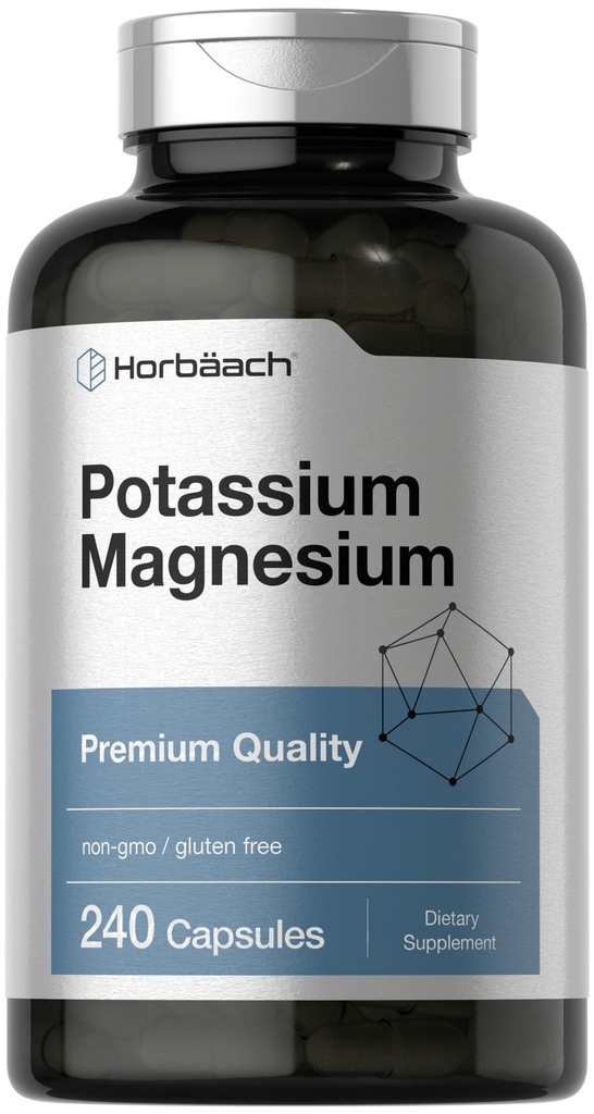 Horbäach Potassium Magnesium תוסף: 240 קפסולות | איכות פרימיום | Non-GMO & Gluten Free