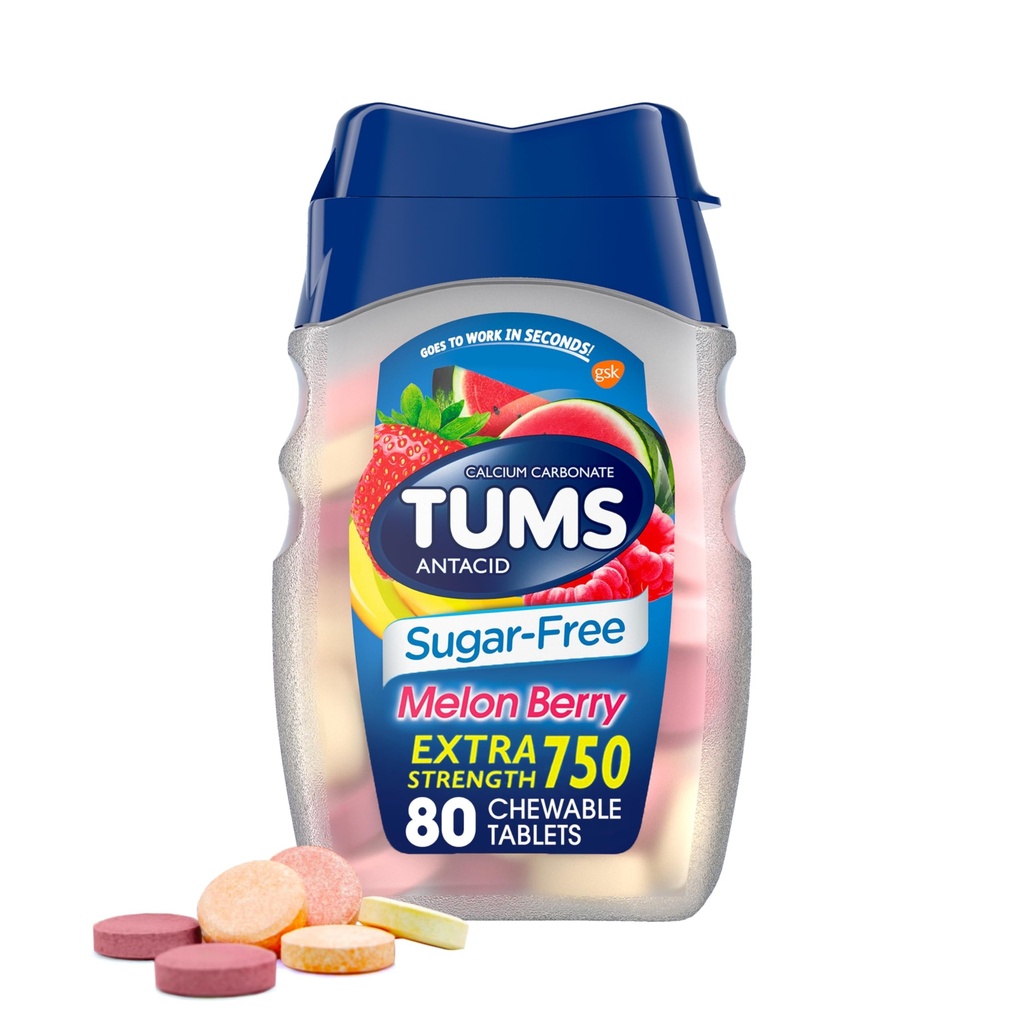 TUMS תוספת כוח Chewable Sugar Free Antacid טבליות עבור Heartburn הקלה, Melon ברי - 80 Count
