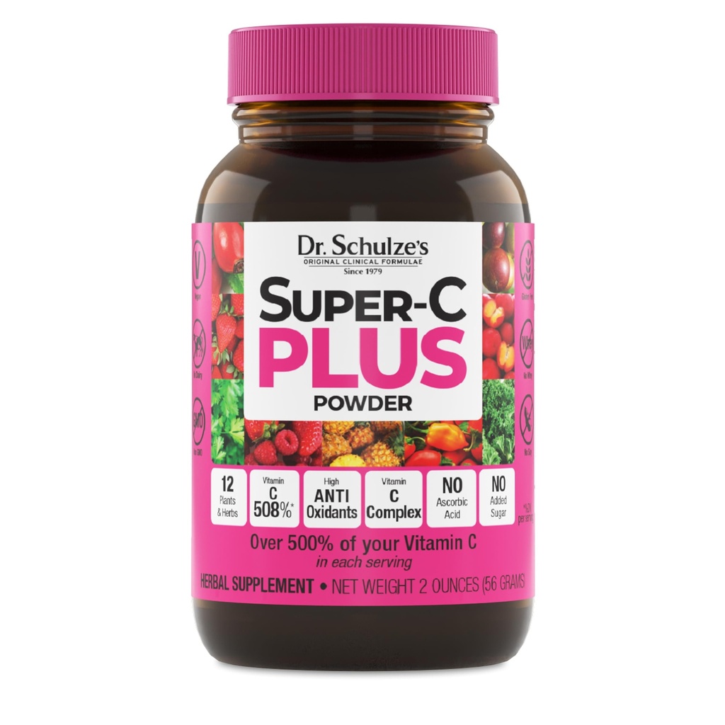 Dr. Shawze's Super-C Plus - תוסף ויטמין C לתמיכה ב-Immune - Skin Health & Antioxidant Support - High-Potency Formula - Plant-based Superfood - Gluten-Free & Vegan - 2 oz (20 משרתים)