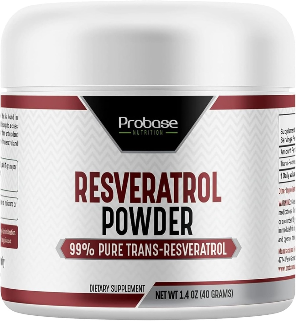 Probase Nutrition Trans Resveratrol תוסף, High Purity Resveratrol אבקת תמיכה בגיל, 40 יום אספקה, 40 גרמים