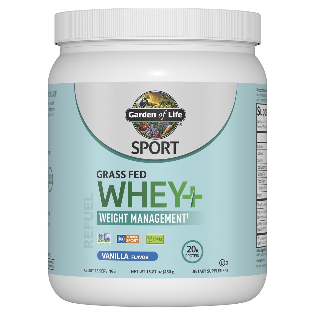 גן של Life Sport Whey Plus משקל ניהול עם Amino Energy - 20 גרם של Grass פד חלבון Isolate עבור נשים וגברים - אבקת וניל - עם Capsimax, 2 מיליארד CFU פרוביוטיקה, כ -15 משרתים