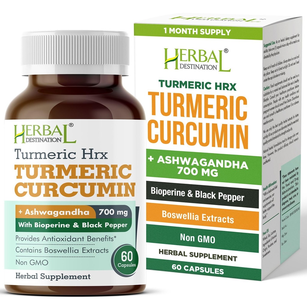 תוסף Turmeric Hrx- Immune, Metabolism Booster Joint Support Supplement with Turmeric Curcumin, Boswellia, Curcuma & Black Pepper - 60 קפסולות