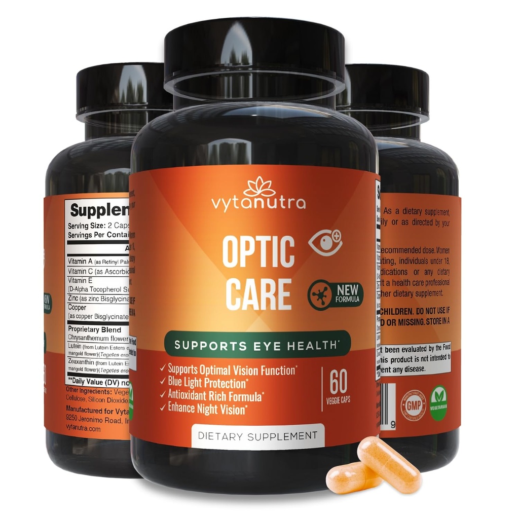 אופטיקה עין ויטמינים - Lutein, Zeaxanthin, ויטמינים A C E, Zinc, Copper, Chrysanthemum & Goji - Antioxidant Micro Formula for Vision Support - 3K