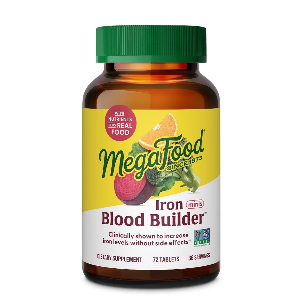Mega Food Blood Builder תוספת ברזל עבור נשים וגברים - להגדיל את רמות הברזל ללא תופעות לוואי - לוחמים Fatigue - ויטמין B12, Folic Acid & C ויטמין - 72 מיני טבליות (36 משרתים)