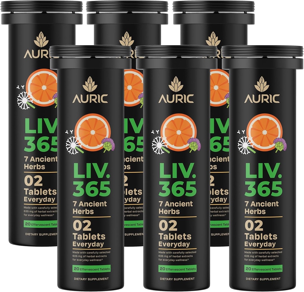 Auric Herbal Liver Support Supplement | Milk Thistle (Silymarin), Turmeric, Garlic, ג'ינג'ר עבור Liver Health Advanced Detox & ניקוי פורמולה עבור Active Liver | 120 טבליות | Plant Based Gluten-FreeFree