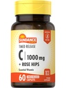 ויטמין C 1000 מ"ג עם Rose Hips | 60 Coated Caplets | Timed לשחרר | Vegetarian, non-GMO ו- Gluten Free Supplement