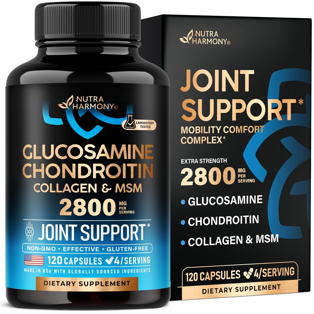 Glucosamine Chondroitin MSM Collagen | FSA HSA Eligible | תוסף תמיכה משותף 2800 מ"ג | Made in USA | FSA Approved Product items | ויטמינים תזונתיים | עבור גברים ונשים, 120 קפסולות