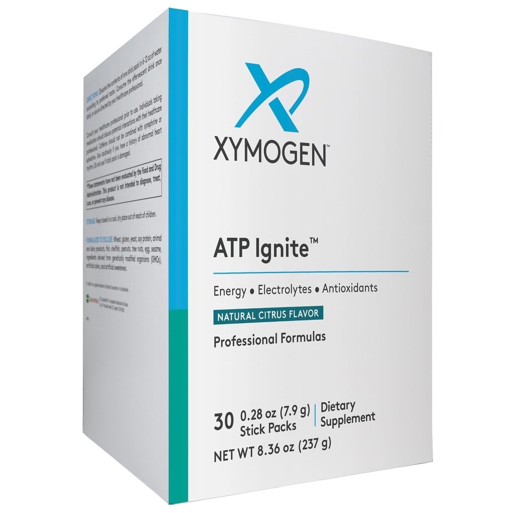 XYMOGen ATP Ignite Revitalizing אבקת משקאות אנרגיה - תומך החלפת אלקטרוליט + ATP biosynthesis עם אנטי-oxidants, Aminos, ויטמינים, אלקטרוליטים + 95 מ"ג Caffeine (30 Citrus Stick Packs)