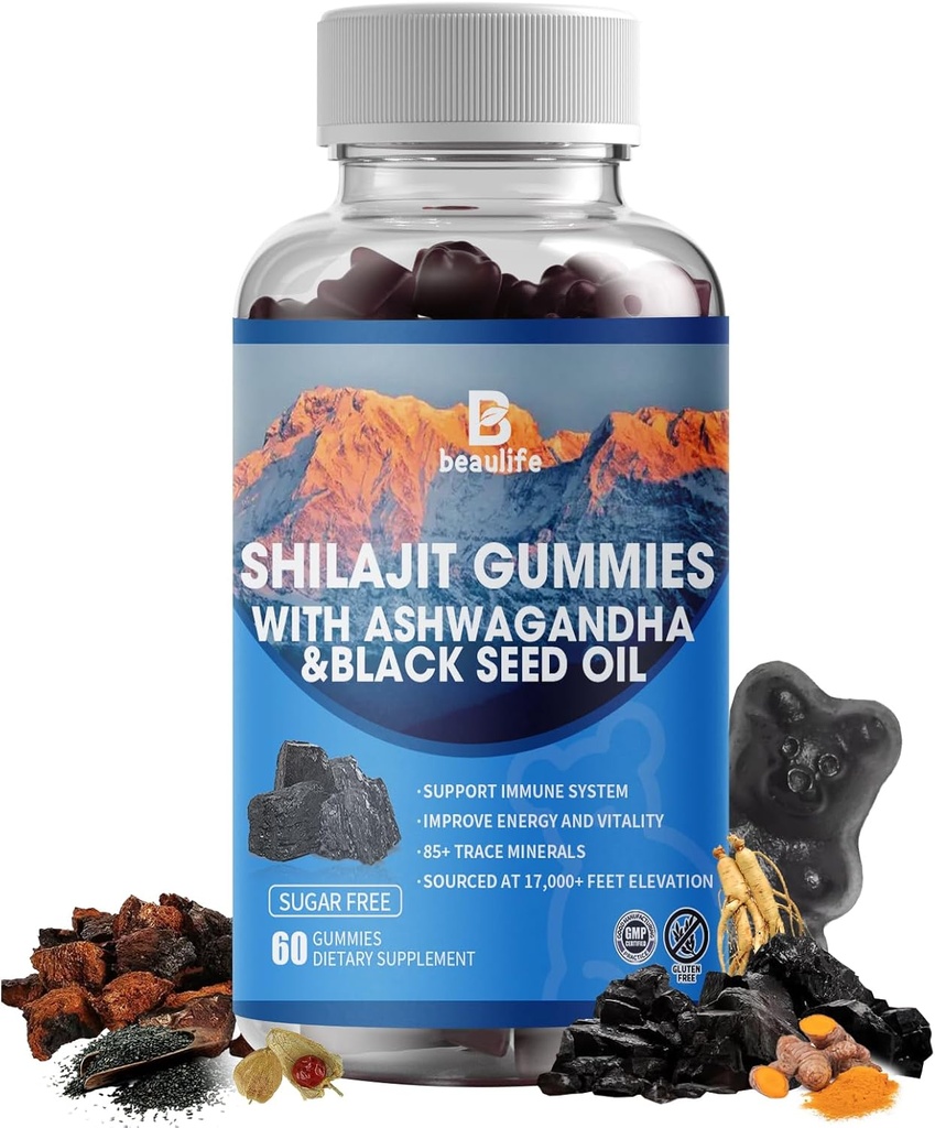 חניכיים Shilajit, Shilajit, Resin, עם 85+ Trace מינרלים, Fulvic Acid, Phytonutrients, ויטמין C, D, B12, Ashwagandha, Chaga Mushroom, Turmeric, עבור אנרגיה, תמיכה החיסון