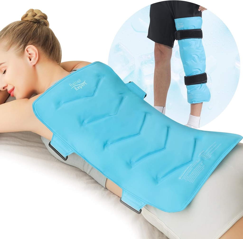 מומחה להקלה XXL Full Ice Pack Wrap, (13"x21) - ראפ קרח אמין עבור Back Discomfort וMoclar Fatigue- Cold Compress Therapy Gel Cold Pack for Full Body, Hip Leg - Blue Blue Blue Blue