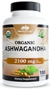 NaturaLife Labs Organic Ashwagandha 2100 מ"ג לכל משרת - אבקה Root & Extract - 100 כמוסות - טבעוני, non-GMO, Gluten-Free