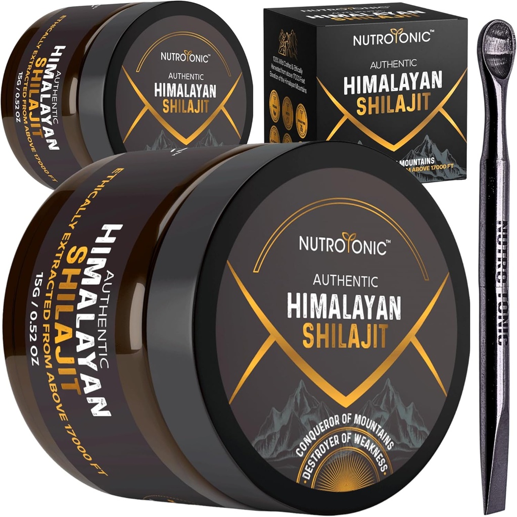 NutroTonic® Authentic ההימלאיה Shilajit Resin for Men & Women - Gold Class 86% Fulvic Acid - Wild Crafted +17000 FT - 40x ננוed & Sun Dried - 3rd Party Lab Tested - 15g Jar (Pack of 2)