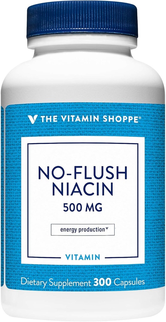ויטמין Shoppe No Flush Niacin 500MG, תומך רמות כולסטרול כבר בטווח הרגיל, תומך Metabolism & אנרגיה הפקה, פעם יומית (300 קפסולות)