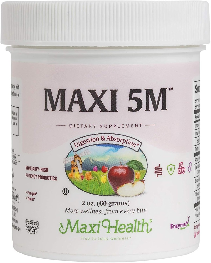 אבקה פרוביוטית - Acidophilus & Bifido חיידק עם Apple Pectin, Slippery Elm Bark & Biotin - תמיכה עיכול & Immune, Gut Health, Skin & Nails, ילדים ומבוגרים - כשר, 2 oz (60 משרתים)