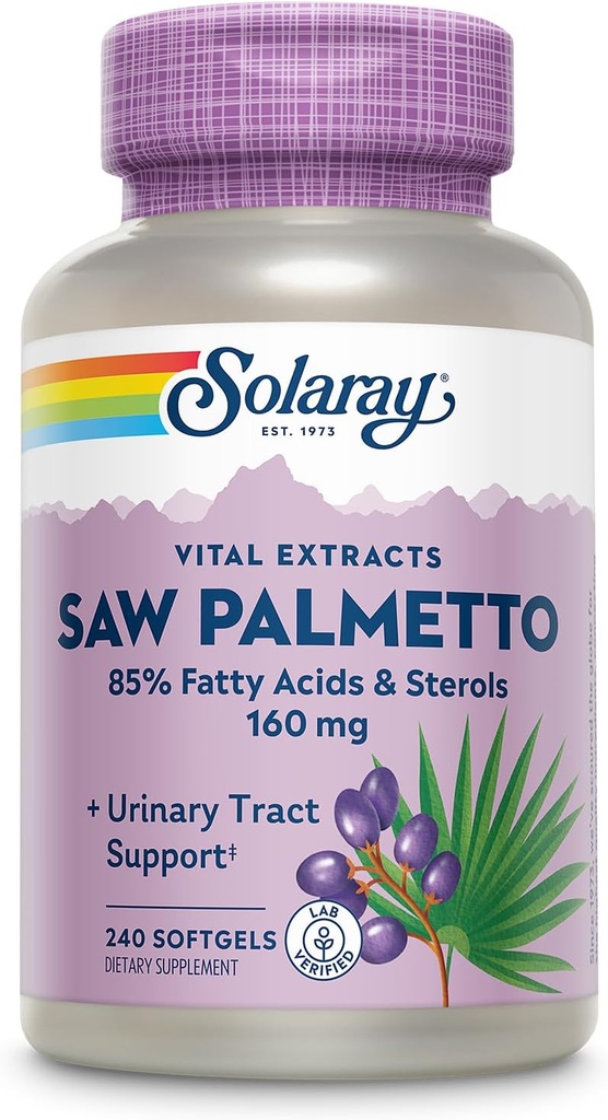 SOLAרי Saw Palmetto Extract - Prostate Health and Urinary Tract Support - 136 מ"ג Fatty Acids ו Sterols - מעבדה מאומתת, 60 יום החזר כספי (240 משרתים, 240 Softgels)
