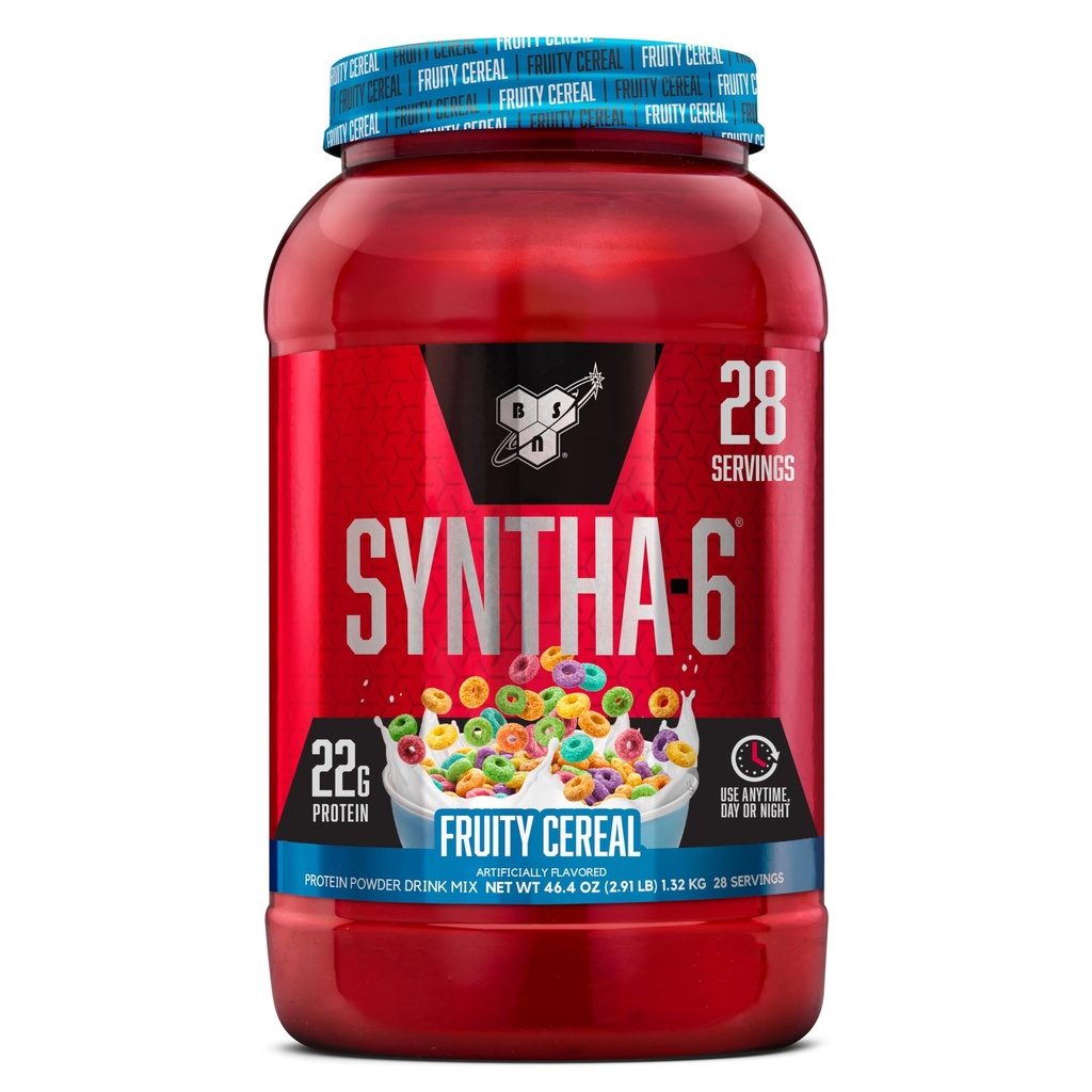 אבקת חלבון BSN SYNTHA-6 Premium עם 6g של סיבים, חלבון Whey, Micellar Casein, חלב חלבון Isolate בלנדר, 5g Fat, פריי Cereal, 28 משרתות (Packaging May Vary)