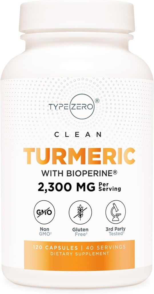 סוג Zero Turmeric עם bioperine (120 קפסולות) (2300 מ"ג לכל משרת) - GMO חינם, Gluten Free, 3rd Party Tested