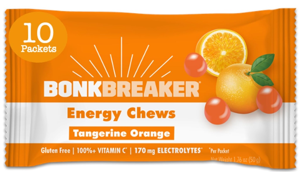 Bonk Breaker Energy Chews, free ingredients ללא חלב, Gluten-Free כדי לספק אנרגיה מהירה להתמקד, 1 Box of 10 Packets, Tangerine Orange