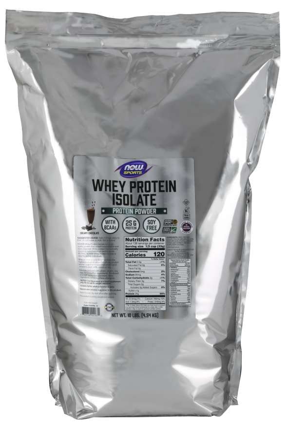 Now Foods Sports Nutrition, Whey Protein Isolate, 25 גרם עם BCAAs, אבקת שוקולד Creamy, 10Poundate